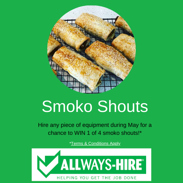 Hire any piece of equipment during May for a chance to WIN 1 of 4 smoko shouts! Terms & Conditions Apply